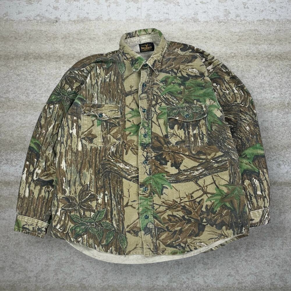 Vintage 90s Realtree Button Up Shirt Mens XL Hunting Camo Long Sleeve Made USA